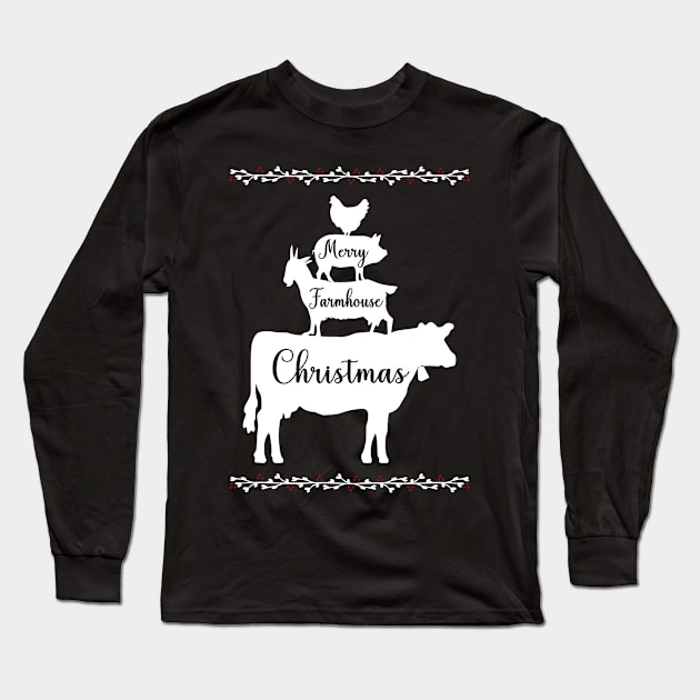 Merry Farmhouse Christmas Long Sleeve T-Shirt by StacysCellar